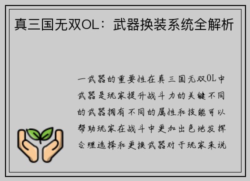 真三国无双OL：武器换装系统全解析